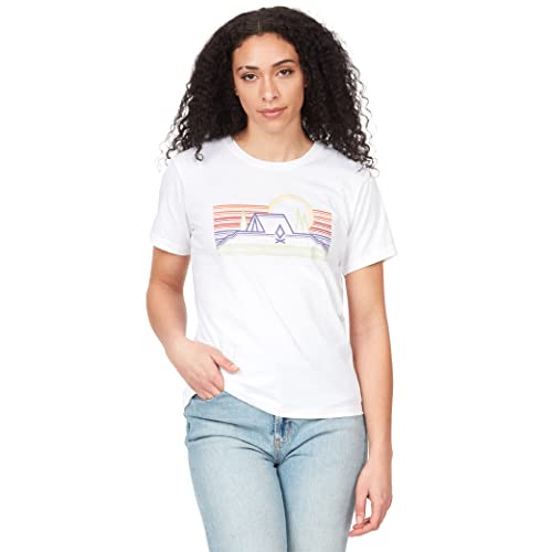 MARMOT WOMEN'S LOGO T-SHIRTS - SIZE: WOMEN L/G - BIVOUAC WHITE/PURPLE - Brand New