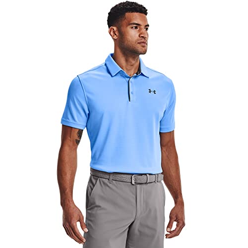 UNDER ARMOUR MEN'S TECH GOLF POLO LARGE CAROLINA BLUE (475)/PITCH GRAY - Brand New