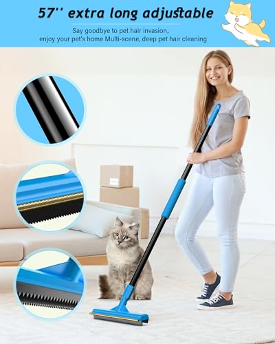 FAYTTYE CARPET RAKE FOR PET HAIR REMOVAL (57" EXTRA LARGE) - BLUE - Like New