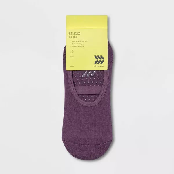 ALL IN MOTION SOLID BARRE LINER SOCKS 2PK - BROWN/PURPLE - Brand New