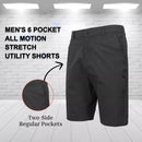 JUMP START MEN’S 6-POCKET ALL MOTION STRETCH UTILITY SHORTS - SIZE 34 - BLACK - Brand New