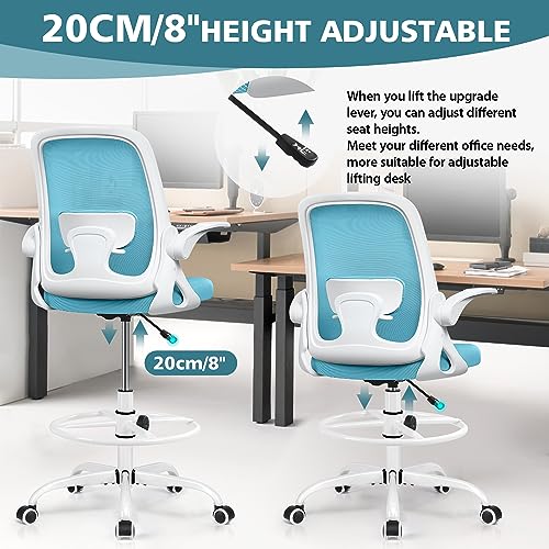 WINRISE DRAFTING CHAIR TALL OFFICE CHAIR ERGONOMIC DESK CHAIRS - BLUE - Like New