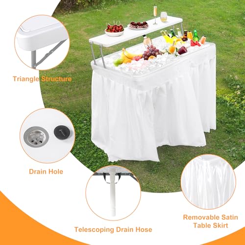 ALLPOP 2 TIERS FOLDING ICE COOLER TABLE WITH MATCHING SKIRT - WHITE - Brand New