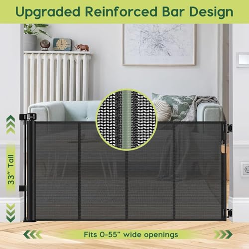 HEELALBABY REINFORCED 55" WIDE RETRACTABLE BABY GATES - BLACK - Brand New