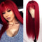 QD-TIZER RED LONG SILKY STRAIGHT WIG BANGS HEAT RESISTANT SYNTHETIC NO LACE WIG - Brand New