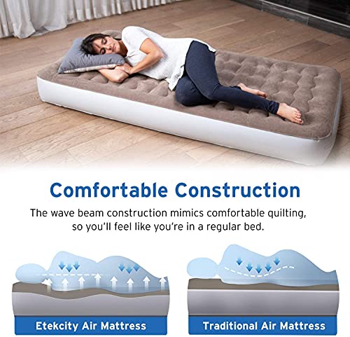 ETEKCITY AIR MATTRESS UPGRADED TWIN SIZE CAMPING BLOW UP BED - BROWN - Like New