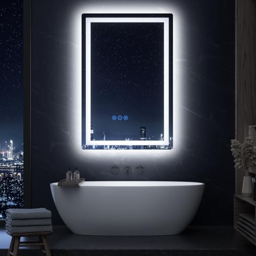 GOZOOM LED BATHROOM MIRROR 16X24 MIRROR LIGHTS WALL-MOUNTED - BLACK - Like New
