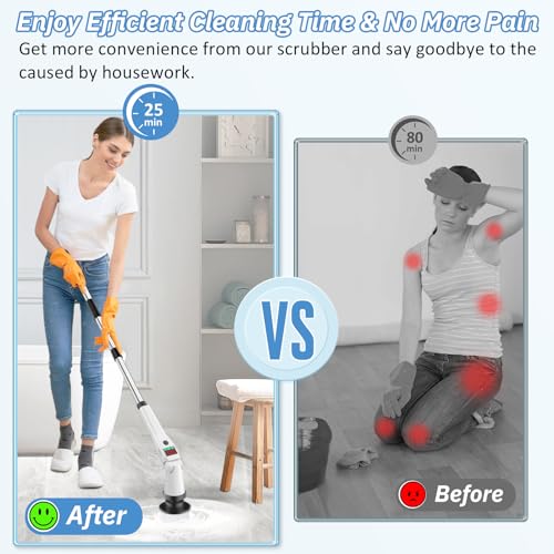 TOPONICS ELECTRIC SPIN SCRUBBER, UPGRADED ANGLE LONG HANDLE BX-QJ2404 - WHITE - Like New