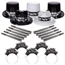 Black & White New Years Eve Party Supplies - Top Hats Tiaras Horns Noise Makers - Brand New