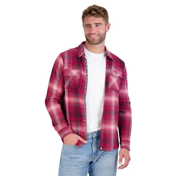 CANADA WEATHER GEAR MEN'S FLANNEL WITH CHAMBRAY LINED COLLAR - SIZE: MEN M - RED - Brand New