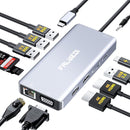 FALWEDI Laptop Docking Station Daul Monitor 12 in 1 USB C Hub Multiport - Silver - Like New