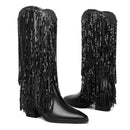DOREENDORIS Fringe Boots for Women Metallic Cowboy Boots Pointed Toe - Brand New