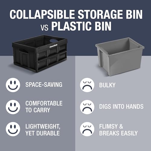 CleverMade Collapsible Storage Bins, Stackable Containers, 3PK, Tan, 32L - Like New