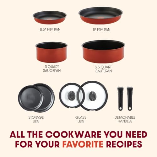 T-FAL INGENIO NONSTICK COOKWARE SET 10 PIECE INDUCTION - RED - Like New