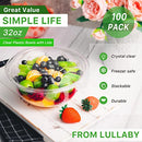Lullaby 100 Packs 32oz Clear Plastic Salad Bowls with Lids Bulk, Disposable - Brand New