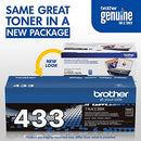 BROTHER GENUINE TN433BK HIGH YIELD TONER RETAIL PACKAGING, BLACK Like New