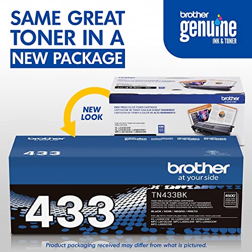 BROTHER GENUINE TN433BK HIGH YIELD TONER 4500 PAGES RETAIL PACKAGING - BLACK - Brand New