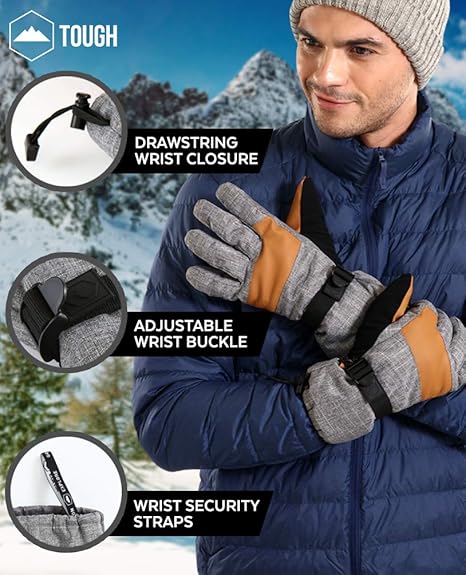 TOUGH OUTDOORS SKI & SNOW GLOVES - COLD WEATHER WINTER GLOVES M- GRAY/BROWN - Like New