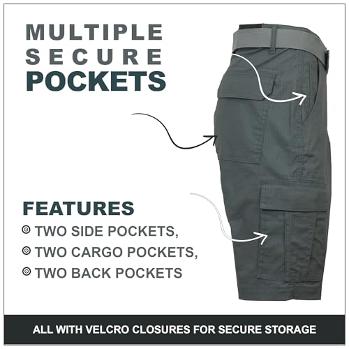 GALAXY BY HARVIC COTTON STRETCH RIPSTOP CARGO SHORTS WITH BELT SIZE 34 BLACK - Brand New