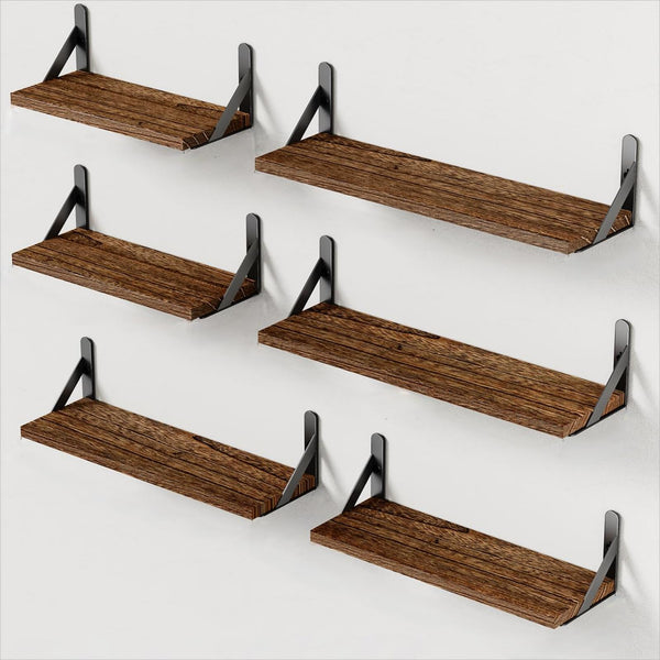 AMADA HOMEFURNISHING WALL SHELVES SET OF 6 WOOD FLOATING - Scratch & Dent