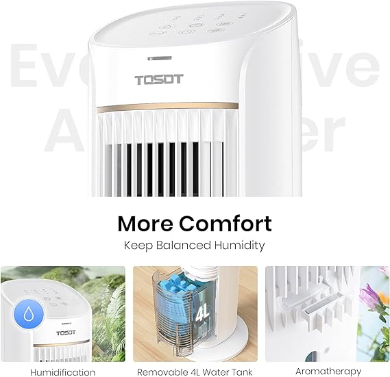 TOSOT Tower Fan Oscillating 80° Cooling Fan with 2 Ice Packs - Scratch & Dent