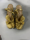 MICIFA WOMEN'S BOW KNOT ANKLE STRAP OPEN TOE HIGH BLOCK SANDAL - GOLD - Like New