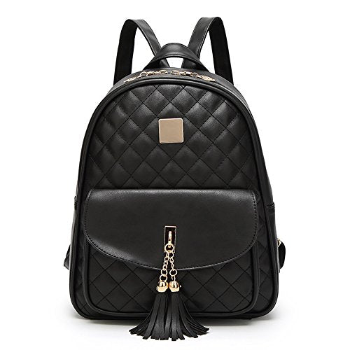 IHAYNER WOMEN SIMPLE DESIGN QUILTED MINI BACKPACK 3PCS LEATHER BACKPACK - BLACK - Like New