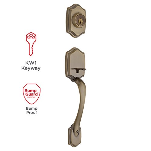 Kwikset Belleview Front Door Lock Handle Deadbolt Set 96870-098 - ANTIQUE BRASS - Like New