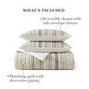MARTHA STEWART Full/Queen Quilt Set - 3 Piece Soft WASHED - Lefferts Stripe - Brand New
