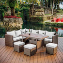 Nestl Wicker Outdoor Furniture Set - 7 Piece Patio Dining Set (Brown/Off White) - Like New