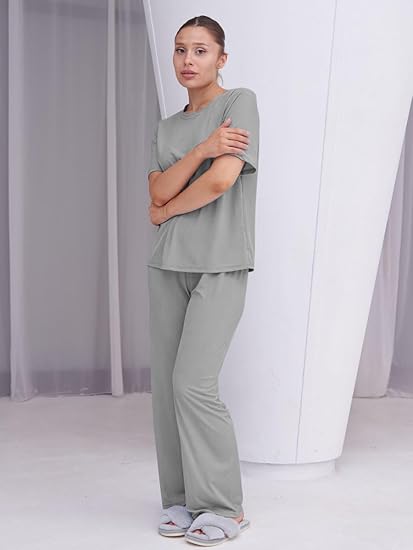 TALMONT WOMEN'S PAJAMA SET SHORT SLEEVE 2 PIECE OUTFITS LOUNGE SET - 3XL - GRAY - Brand New
