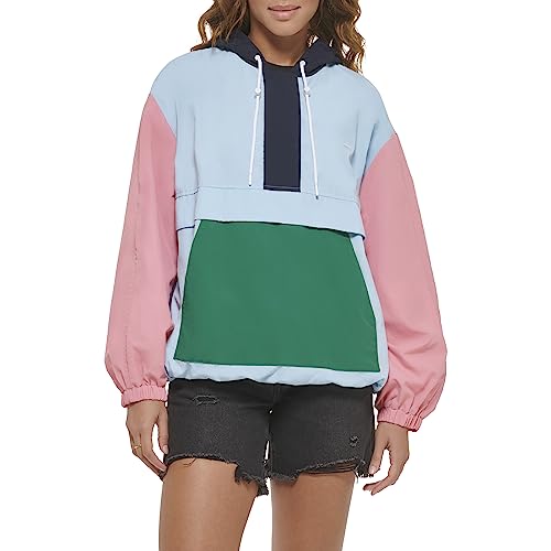 LW3ON725 LEVI'S WOMEN'S TASLAN POPOVER WINDBREAKER JACKET PINK/BLUE SIZE L - Brand New