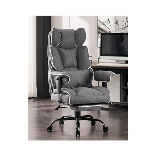 Efomao Fabric Office Chair, High Back Executive Chair with Foot Rest - Gray - Like New