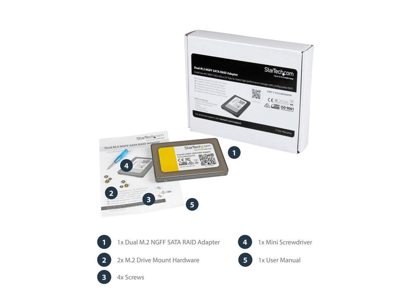 StarTech.com 25S22M2NGFFR Dual M.2 SATA Adapter with RAID - 2x M.2 SSDs to 2.5in