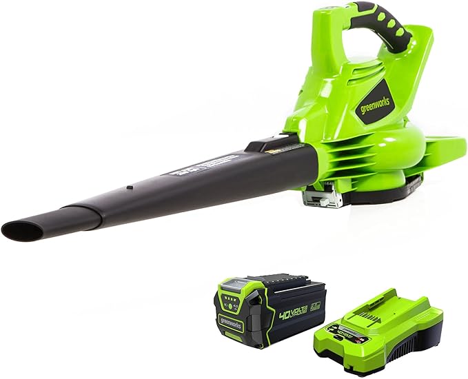 Greenworks 40V 185 MPH 340 CFM Leaf Blower 4.0Ah Battery/Charger 24322 - Green Like New