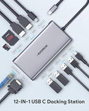 DIOROK USB C Hub Multiport Adapter 12-in-1 Triple Display USB C - Silver Like New