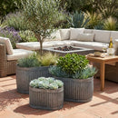 French Country Oval Chubby Belly Planters, Grey, Set of 3, 24.5, 20, 14.5 " - Brand New
