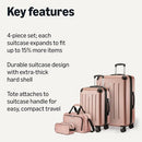 Amazon Basics 4-Piece Luggage Set, Two Hardside Suitcases, LN20175 - Rose Gold - Like New
