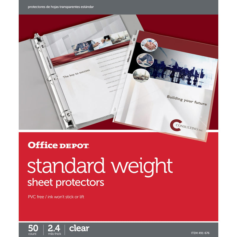 OFFICE DEPOT STANDARD WEIGHT SHEET PROTECTORS 8 1/2IN. X 11IN. CLEAR 491-676 - Brand New