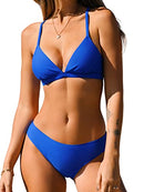 CUPSHE BIKINI SET TWO PIECE SWIMSUITS V NECK LOW RISE WOMEN XS COBALT BLUE - Like New