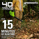 GREENWORKS 40V (150 MPH / 130 CFM / 75+ COMPATIBLE TOOLS) LEAF BLOWER - GREEN - Like New