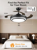 LIGHTIMES 36" Modern Ceiling Fan Dimmable LED Light Retractable Celing Fan - Brand New