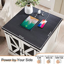 JXQTLINGMU Farmhouse End Table, 24" Large Sofa Side Table with Charging Station - Like New