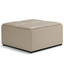 SIMPLI HOME AVALON FAUX LEATHER COFFEE TABLE STORAGE OTTOMAN - SATIN CREAM - Like New
