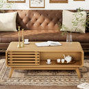 WINDSOR COFFEE TABLE,MID CENTURY MODERN TABLE STORAGE,SLIDING DOOR - OAK - Like New