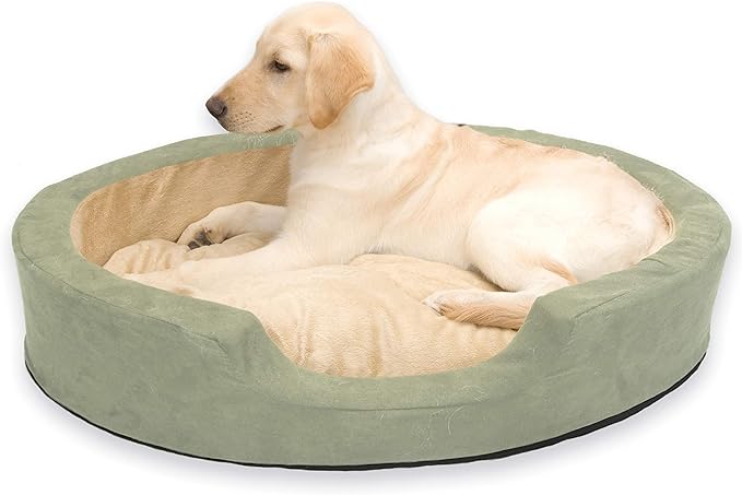 K&H Pet Products Thermo-Snuggly Sleeper Heated Pet Bed 31 X 24 X 5" Sage/Tan - Like New