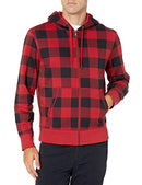 AMAZON ESSENTIALS MEN'S FULL-ZIP FLEECE HOODIE - SIZE: MEN L - BLACK RED PLAID - Brand New
