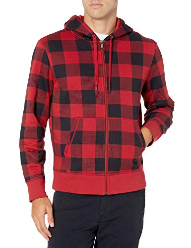 AMAZON ESSENTIALS MEN'S FULL-ZIP FLEECE HOODIE - SIZE: MEN L - BLACK RED PLAID - Brand New