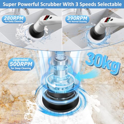 TOPONICS ELECTRIC SPIN SCRUBBER, UPGRADED ANGLE LONG HANDLE BX-QJ2404 - WHITE - Like New