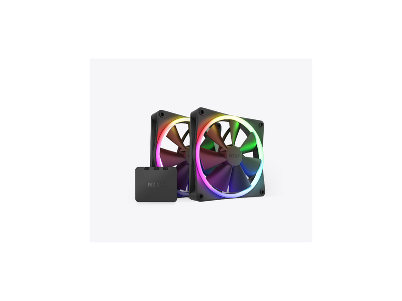 NZXT Aer F140 RGB Black Twin Pack - 2x Fan & RGB Lighting Controller - High